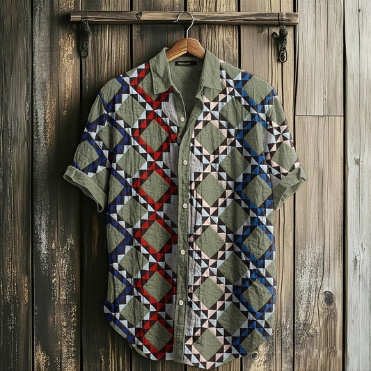 Men's Retro Amish Ocean Waves Linen Shirt elevenforest