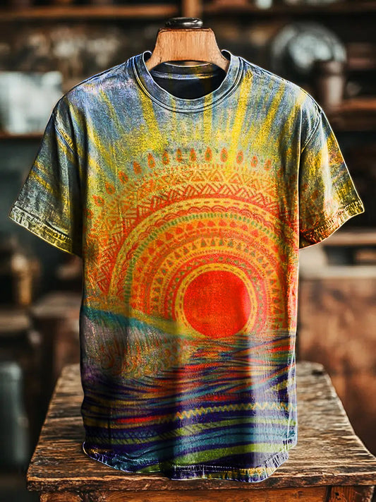 Vintage Sun National geometric patterns Art Print Casual T-shirt
