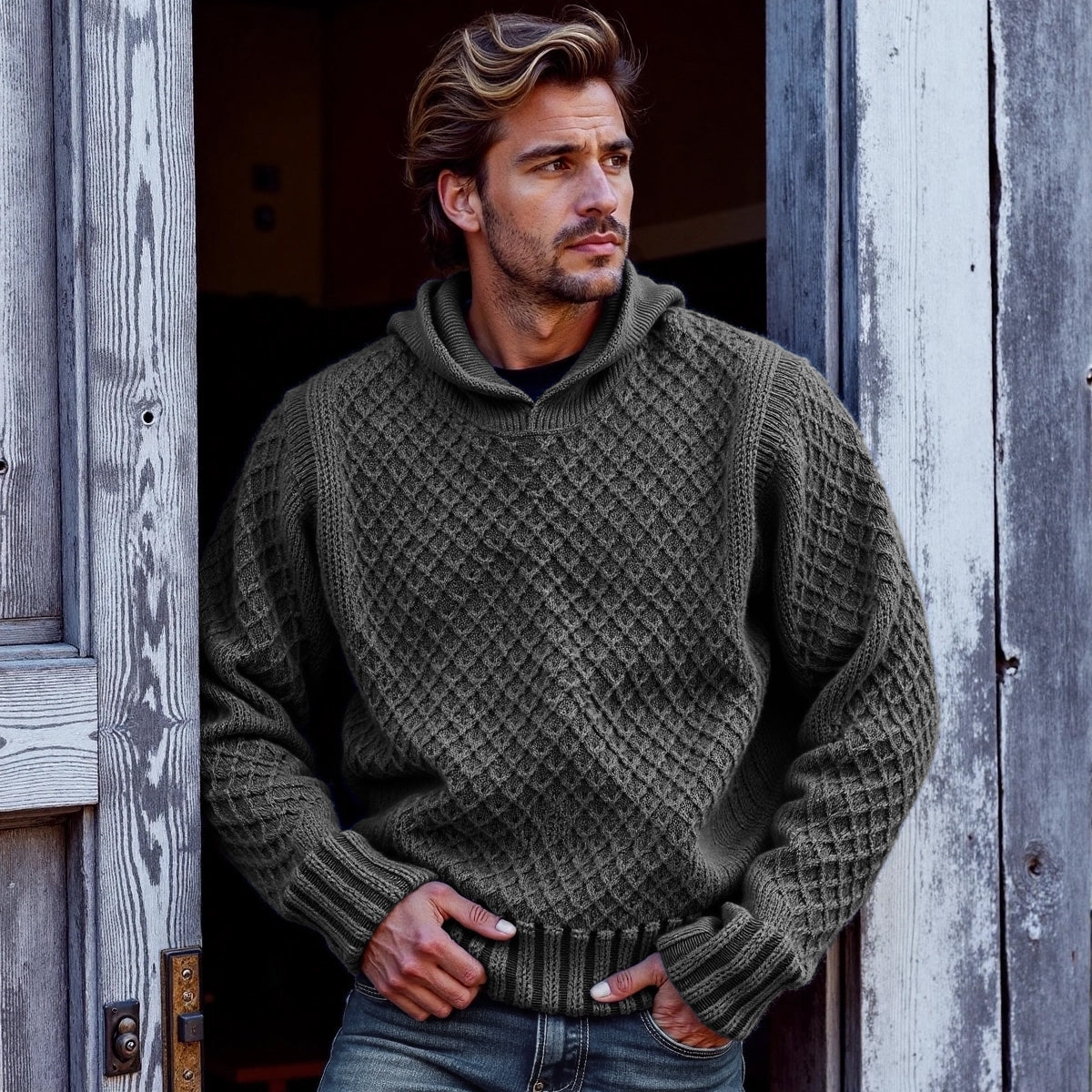 Men's Retro Cross Pattern Hooded Sweater elevenforest