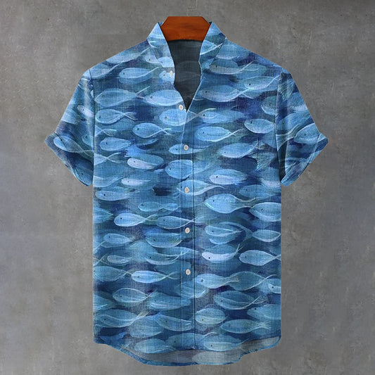 Japanese-style Ocean Pattern Art Print Casual Shirt elevenforest