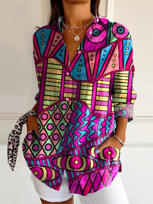Women's Art Painting Hippie Print Long Sleeve Shirt