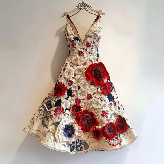 Women's Colorful Floral Art Print Slip Dress elevenforest