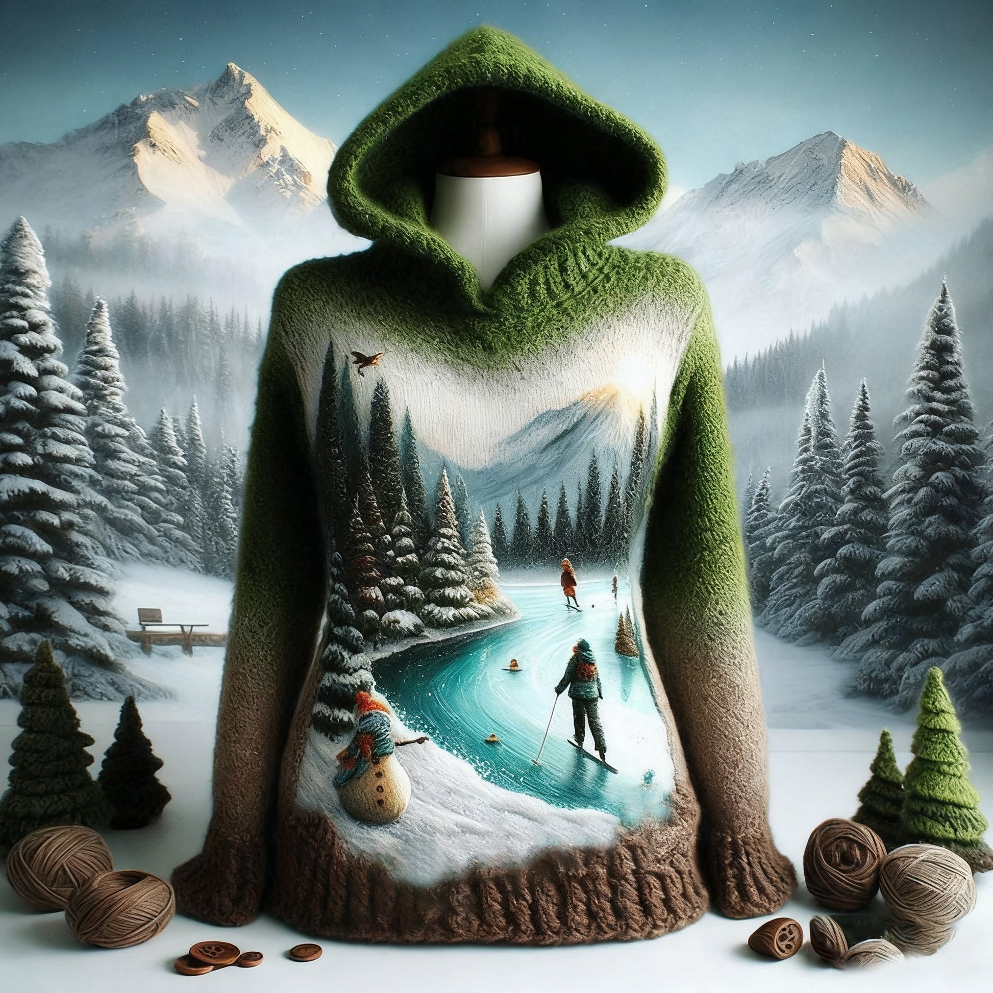 Comstylish Abstract Creative Skiing Art Warm Hooded Sweater