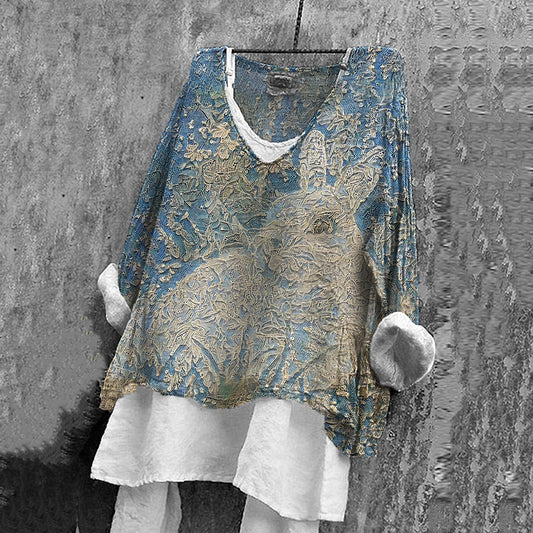 Vintage Fantasy Lace Bunny  Art Pattern Linen Blend Tunic elevenforest