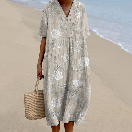 Women's Vintage Leaves And Birds Comfort Dress elevenforest