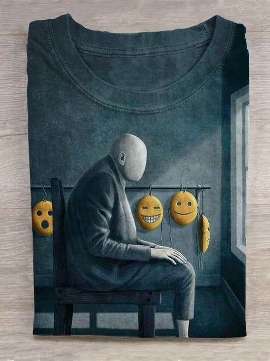 Retro Mask Art Print Casual T-shirt
