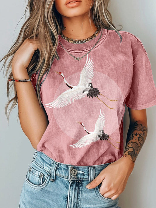 Japanese Flying Cranes Art Vintage Washed T Shirt elevenforest