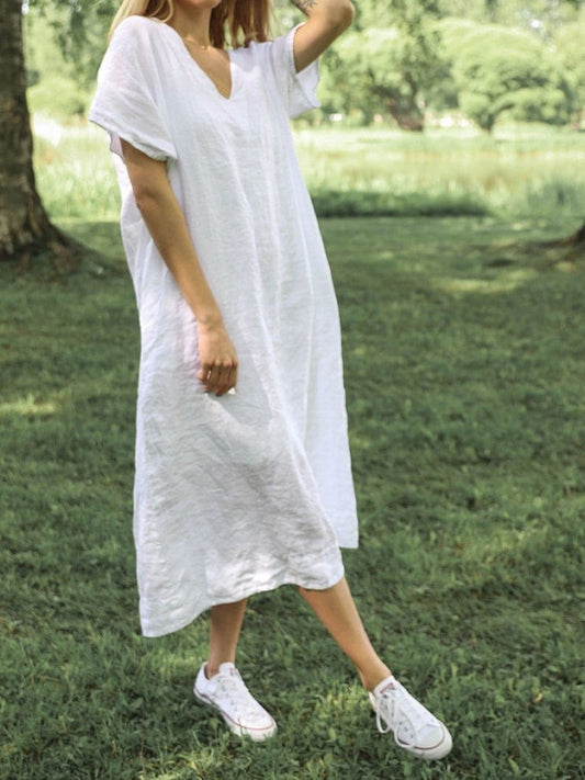 Women's Loose V Neck Short Sleeve Dress
