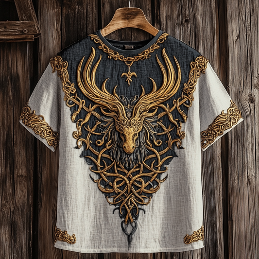 Men's Viking Celtic Dragon Art Cozy Linen T-shirt elevenforest