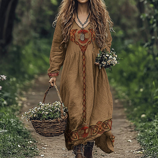Vintage Celtic Viking Tree Of Life Linen Dress elevenforest