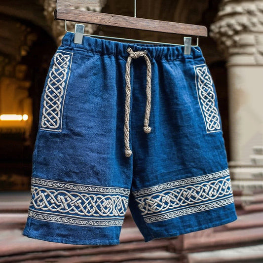 Vintage Viking-inspired Retro Totem Casual Linen Shorts elevenforest