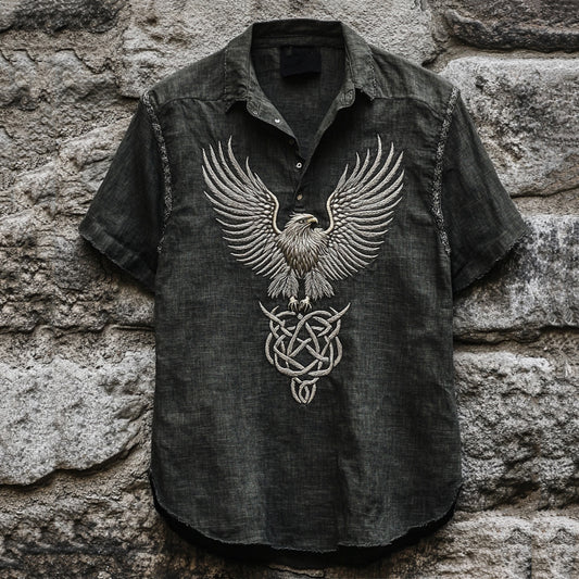 Men's Eagle Totem Celtic Knot Lapel Button Down Shirt elevenforest