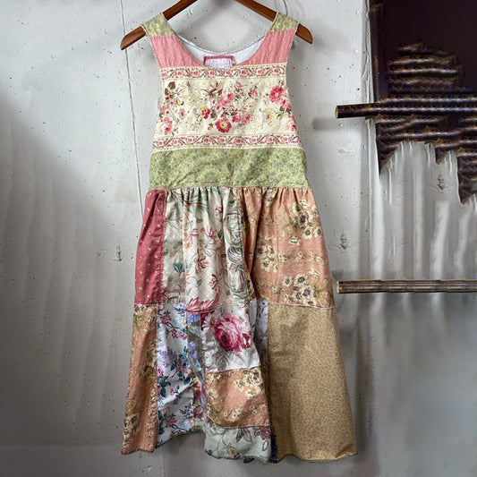Vintage Floral Patchwork Fiber Art Linen Tank Dress elevenforest