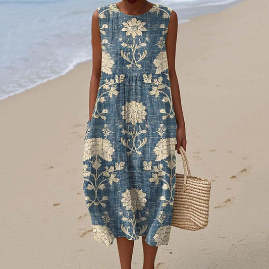 Women's Vintage Floral Print Sleeveless Dress elevenforest