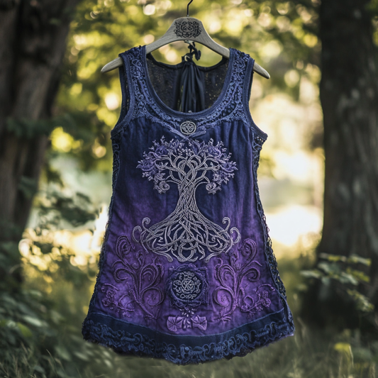 Boho Viking Tribal Celtic Knot Life Of Tree Patchwork Art Sleeveless Tank Top elevenforest