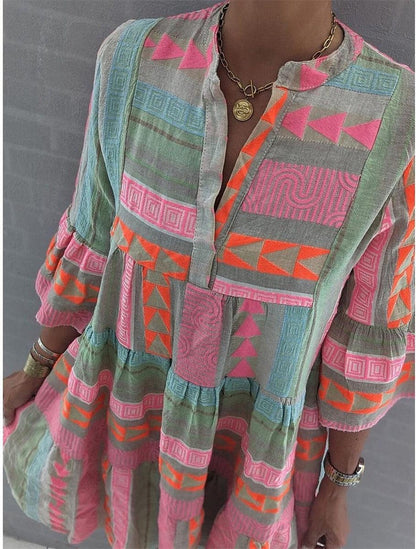 KS | Printed dress with V-neckline