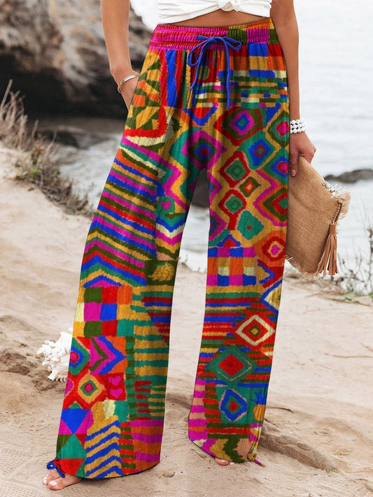 Women's Vintage Ethnic Pattern Art Printed Cotton And Linen Casual Pants