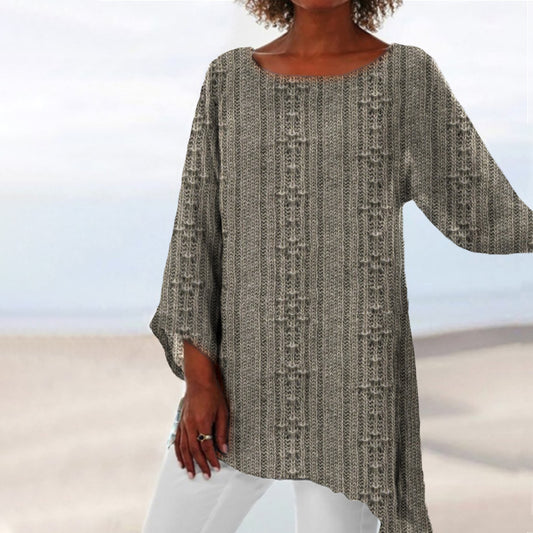 Comstylish Women Vintage Stripes Casual Irregular Hem Shirt