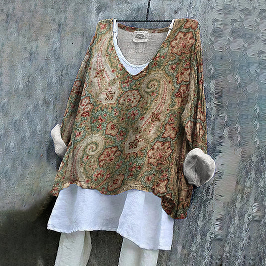 Paisley Art Pattern Linen Blend Tunic elevenforest