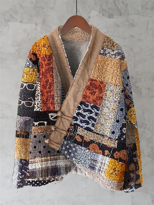 Japanese Floral Geometric Patchwork Pattern Women's Kimono elevenforest