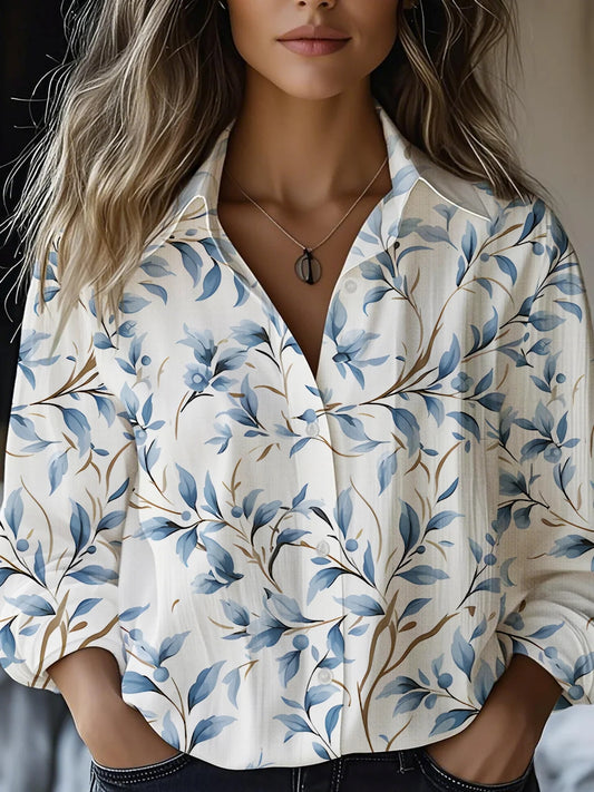 Women's Flower Art Print Casual Cotton Shirt