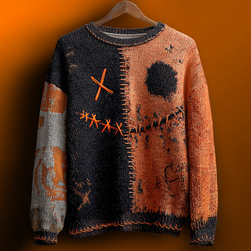 Vintage Halloween Ghost Face Embroidered Sweater artswardrobe