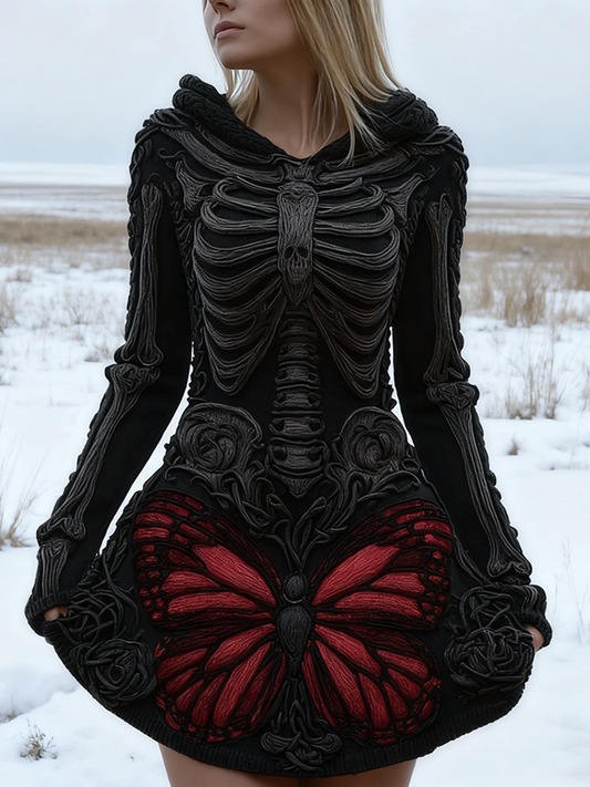 Halloween Blood Butterfly Women's Knit Sweater Dress artswardrobe