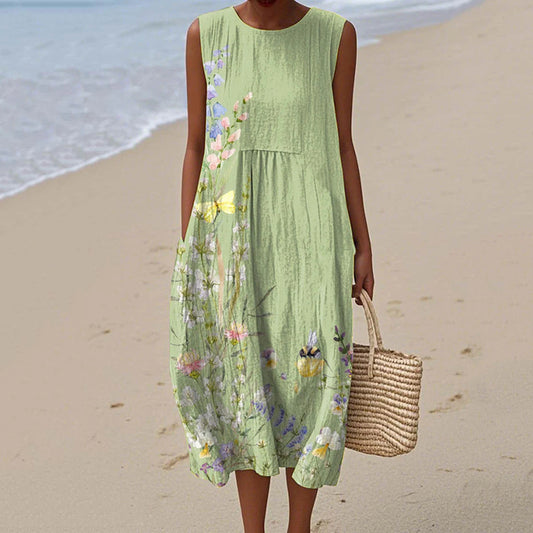 Women's Vintage Floral Print Design Midi Tank Dress elevenforest