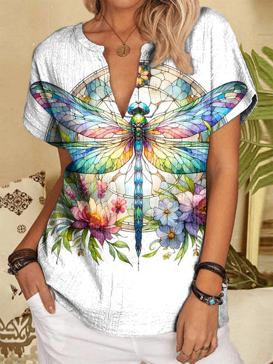 Dragonfly Art Print 100% Cotton Crew Neck T-Shirt