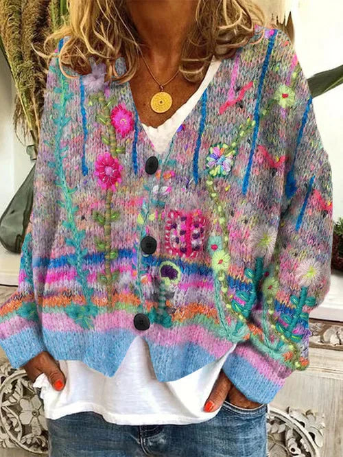 KS | Flowered cardigan with buttons