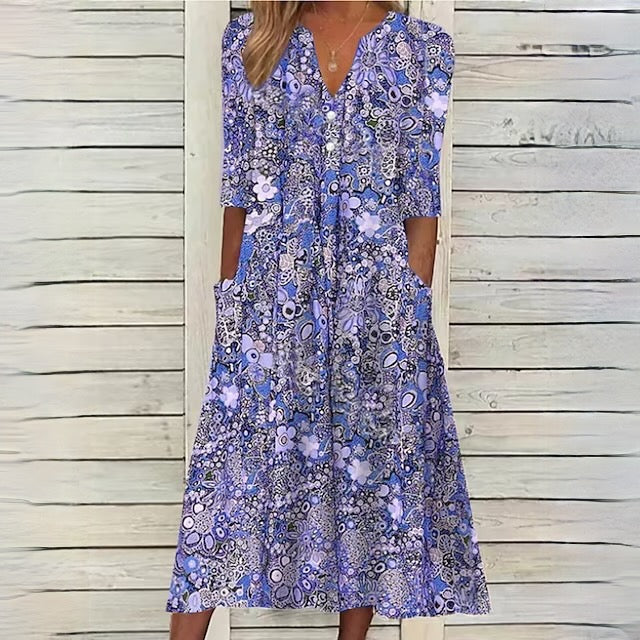 KS | Floral dress with V-neck and side pockets