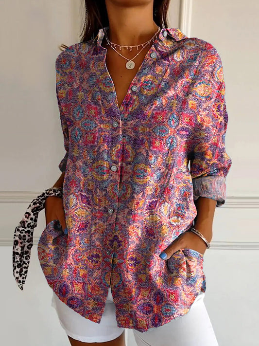 Women's Hippie Art Painting Print Long Sleeve Shirt