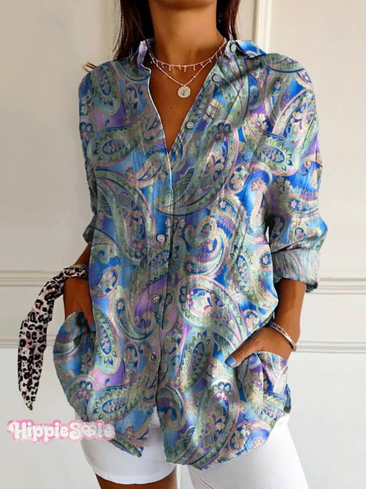 Women's Paisley Floral Art Print Casual Cotton Shirt