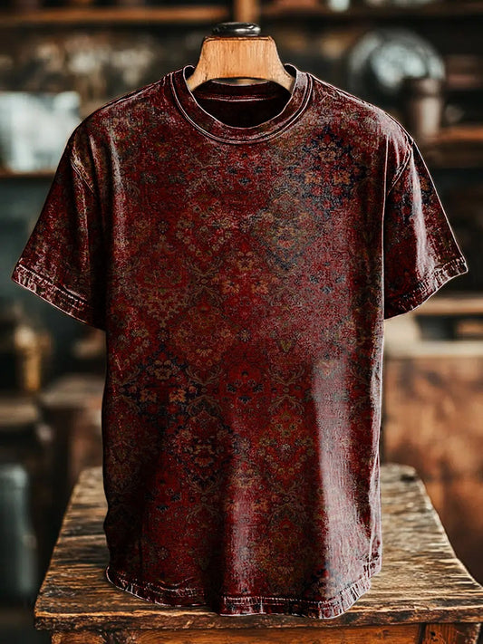 National Rhombus Flower Pattern Vintage Art Print Casual T-shirt For M