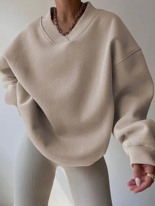 Women's New Casual Loose Solid Color Long Sleeve Crewneck Sweatshirt 