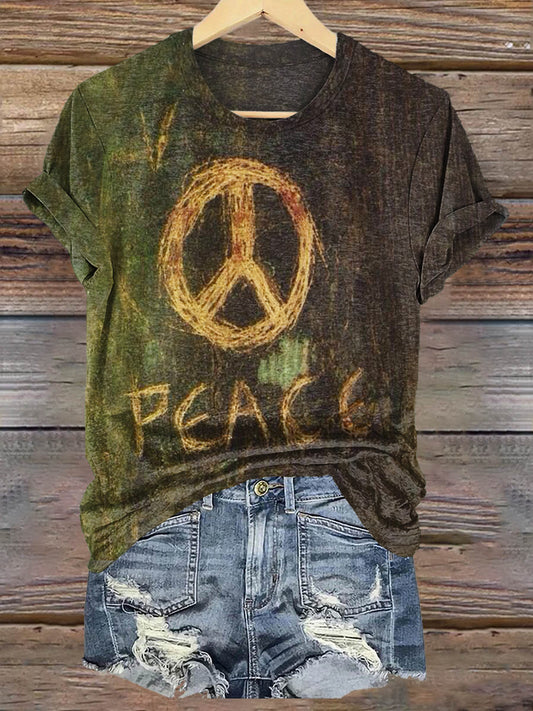 Hippie Peace Art Print Casaul Short Sleeve T-shirt