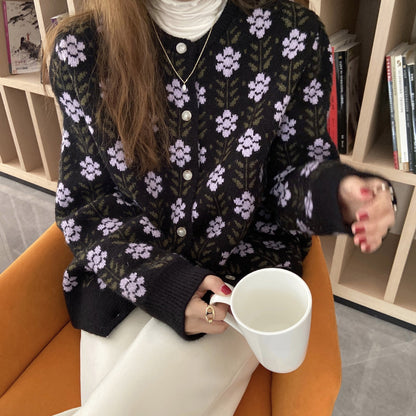 Vintage Button Floral Comfy Daily Sweater elevenforest