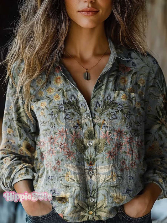 Women's Vintage Floral Art Print Casual Long Sleeve Comfortable Cotton