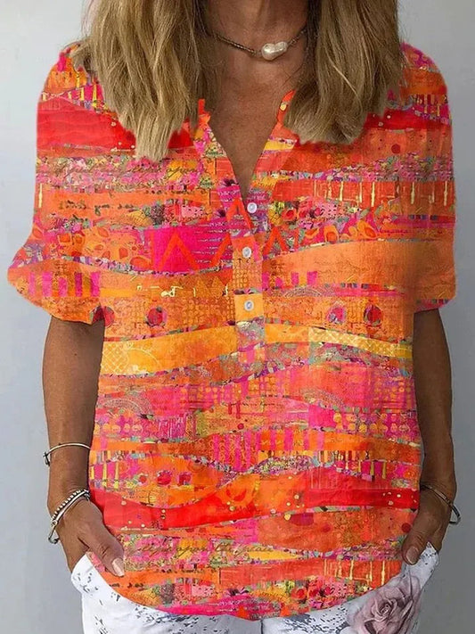 Bright Color Print Women's Short Sleeve Shirt elevenforest