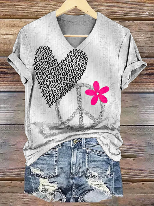 Women's Art Painting Hippie Print V-Neck T-Shirt