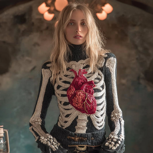 Comstylish Female Anatomy Art And Heart High Collar Sweater
