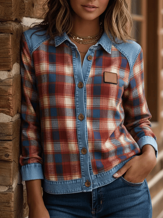 Women'S Casual Lapel Contrast Color Stitching Shirt 