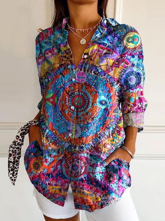 Women's Art Painting Hippie Print Long Sleeve Shirt