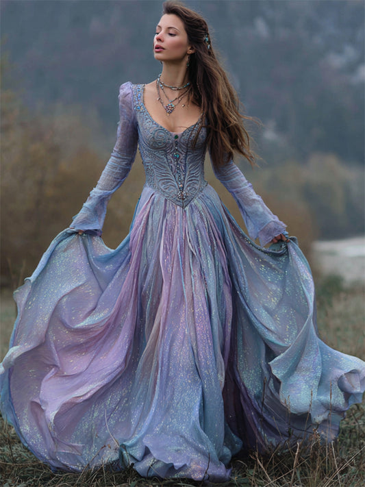 Vintage Opal Glitter Gradient Celtic Flowy Maxi Dress elevenforest