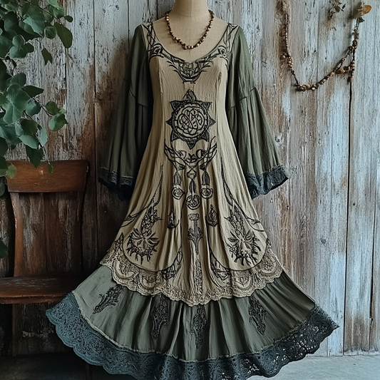 Women's Vintage Tribal Viking Tree Of Life Patchwork Dress elevenforest