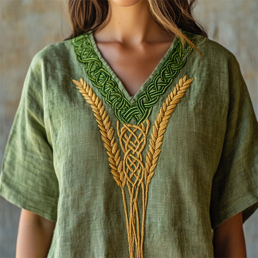Lammas Wheat Celtic Embroidered Irish Linen Tunic elevenforest