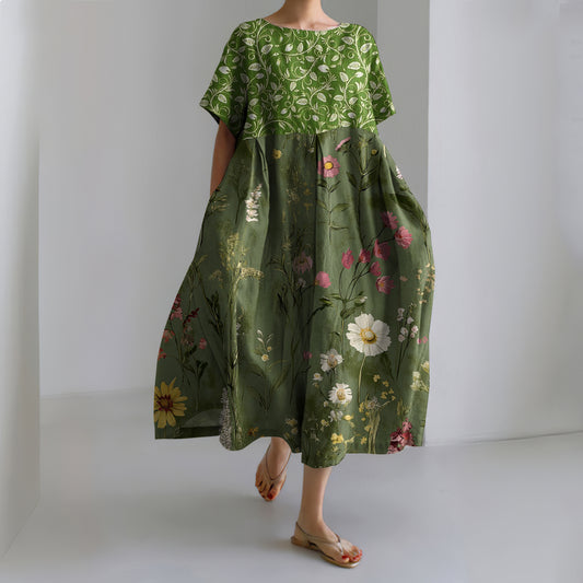 Women's Floral Casual Linen Dress elevenforest