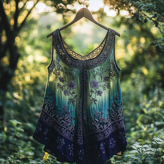 Boho Lavender Art Linen Patchwork Art  Sleeveless Tank Top elevenforest