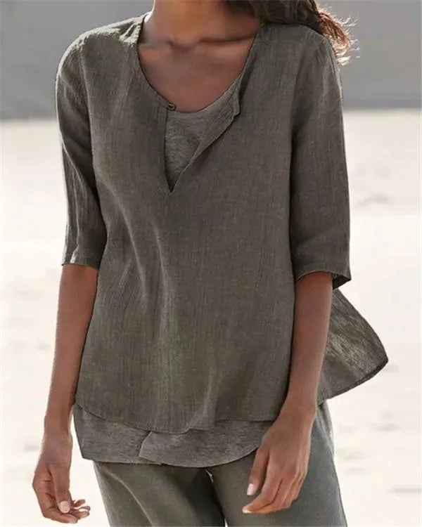 KS | Women's Clothing Half Sleeves V Neck Casual Solid Shirts