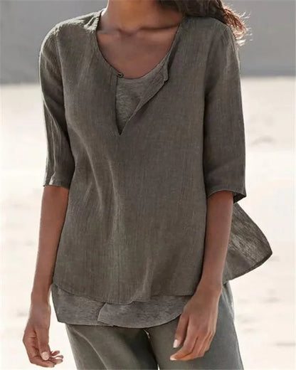 KS | Women's Clothing Half Sleeves V Neck Casual Solid Shirts